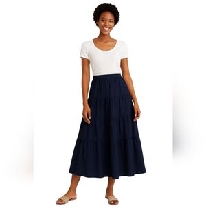 J. Crew Tiered Poplin French Creek Midi Skirt in Dark Blue Navy Preppy Boho